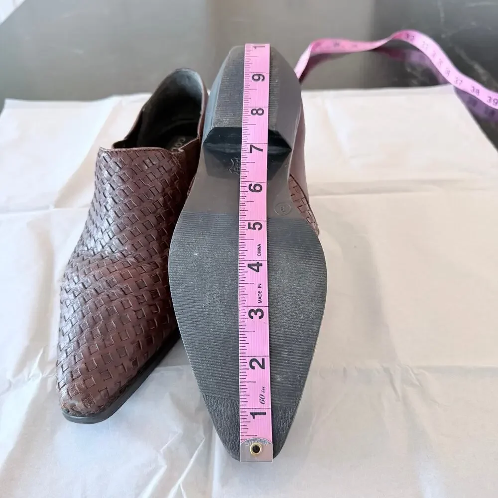 Colin Stuart Woven Leather Booties Womens 9 Brown Basket Weave Pointed Toe